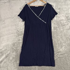 Ekouaer 3-in-1 Maternity Nursing Nightgown Navy Blue Lace Trim Coquette Chic L